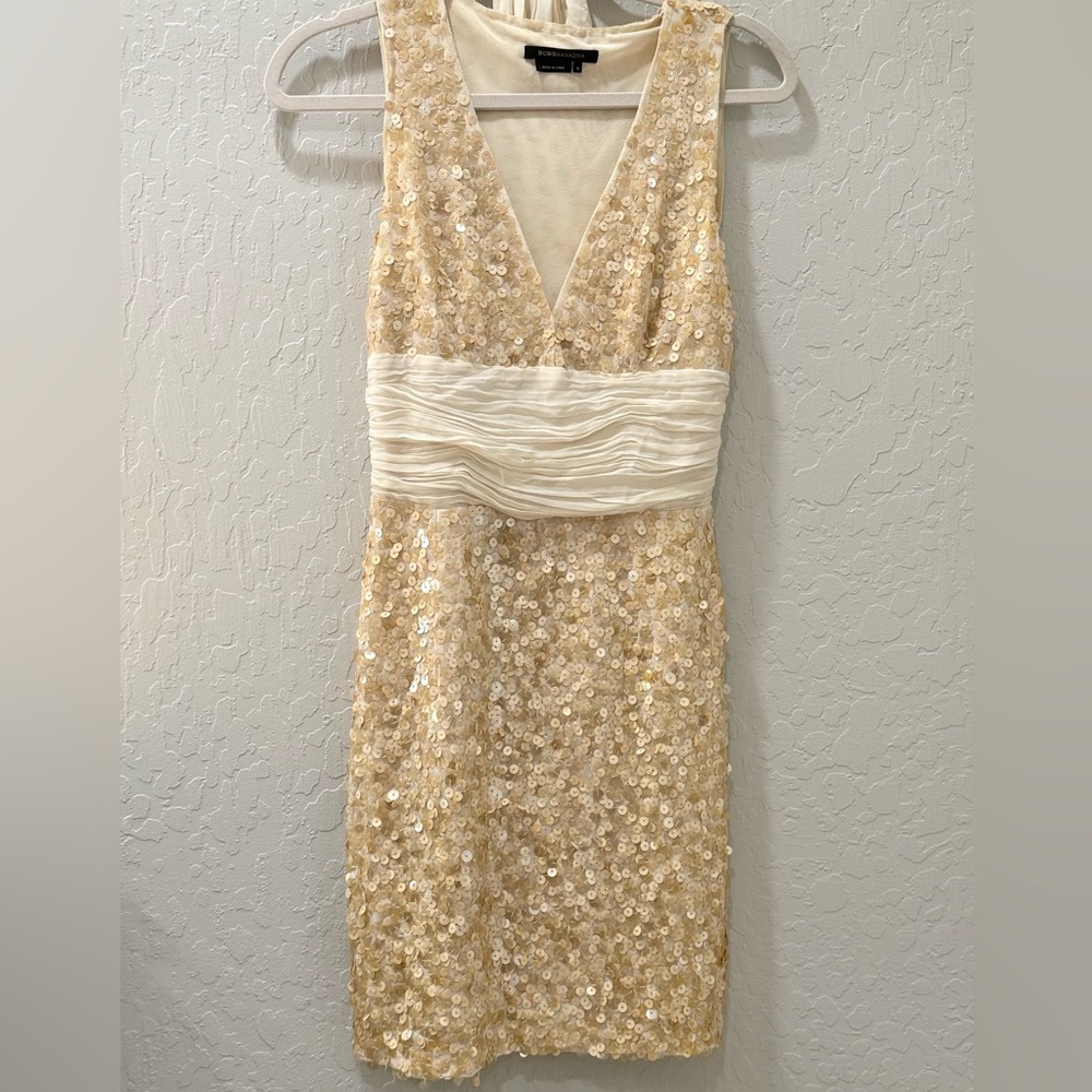 BCBG Beige Sequin Dress Size S